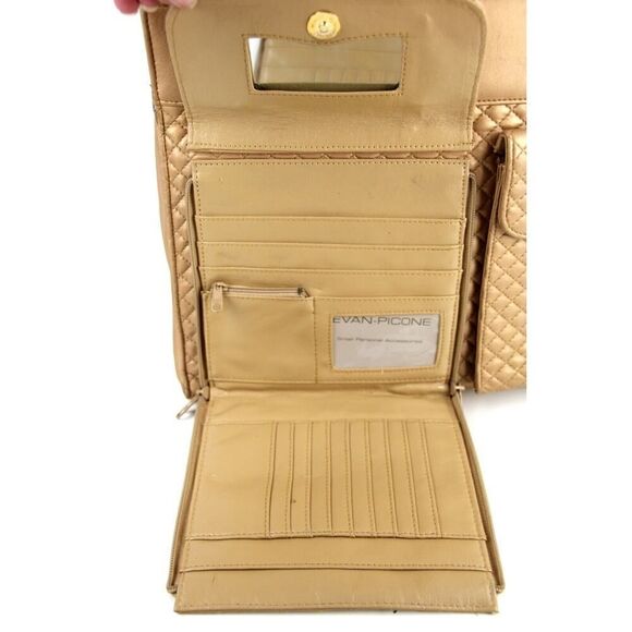 LRG Evan-Picone QUILTED GOLD FAUX LEATHER ORGANIZER CHAIN SHOULDER BAG HANDBAG - Picture 3 of 16